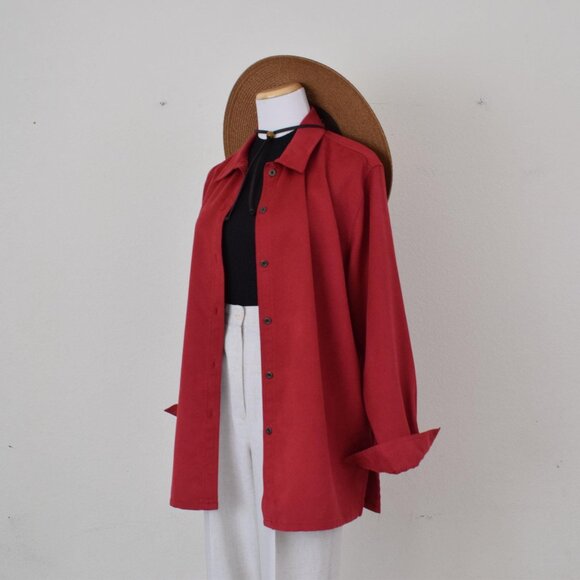Vintage 90s Red Velvety Soft Polyester Shacket | size 12 - Picture 9 of 9